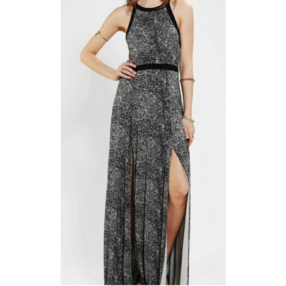 Silence + Noise Elegant Black and Gray Maxi Dress